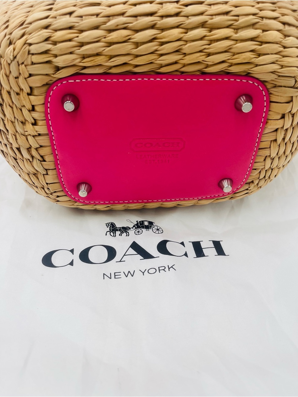 COACH 6271 Pink Trim Wicker Tote Bag - Picture 8 of 9